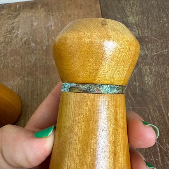 MCM Wood Salt Pepper Shakers Woodpecker Woodware Japan Atomic Mid Century Modern - Picture 2 of 7